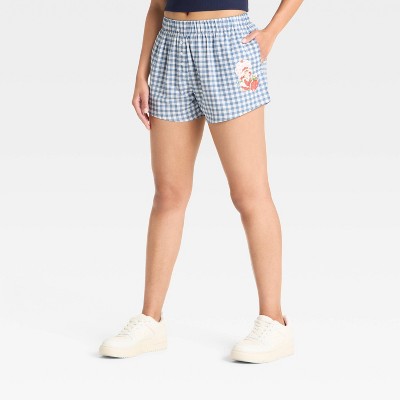 Women's Strawberry Shortcake Gingham Pattern Graphic Shorts - Blue