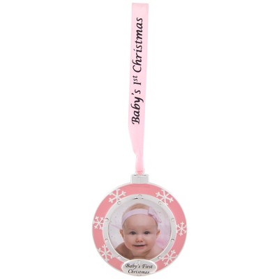 Northlight Baby's First Christmas Photo Ornament with European Crystals - 3" - Silver and Pink
