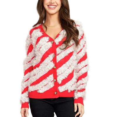 Tipsy Elves Women’s Candy Cane Tinsel Cardigan - Holiday Festive Sweater
