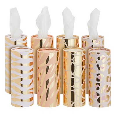 Zodaca 8 Pack Decorative 50 Count Cylinder Tissue Boxes for Car Cup Holder, Travel Carry Bag, 4 Designs (6.5 In)