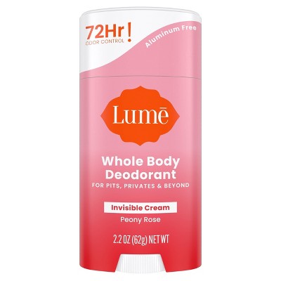 Lume Whole Body Women's Deodorant - Invisible Cream Stick - Aluminum Free - Peony Rose Scent - 2.2oz