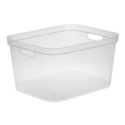 Sterilite 8.25x12.25x15 Inch Modern Polished Storage Bin w/ Comfortable Carry Through Handles & Banded Rim for Household Organization, Clear