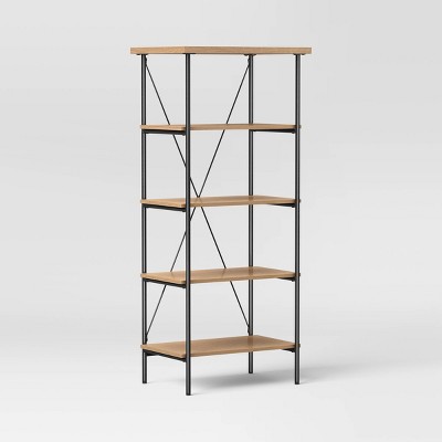 Wood and Metal Media Tower Bookcase Natural - Room Essentials™