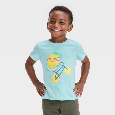 Toddler Boys' Short Sleeve Lemon Biking Graphic T-Shirt - Cat & Jack™ Light Teal Blue