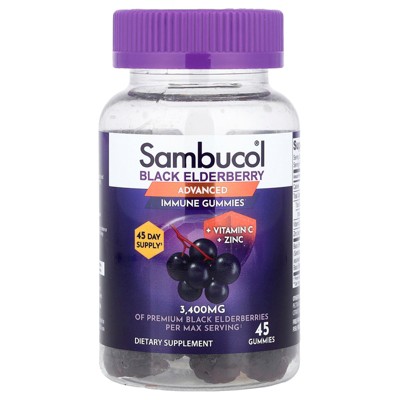 Sambucol Black Elderberry, Advanced Immune Gummies + Vitamin C + Zinc, 45 Gummies