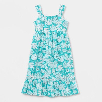 Girls' Adaptive Sleeveless Woven Floral Dress - Cat & Jack™ Turquoise Green