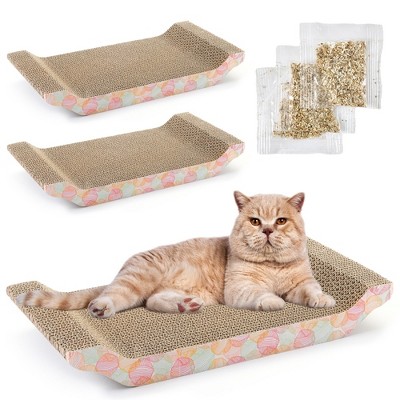 Evergreen Pet Supplies 3-Pack Cat Scratcher Bed, Reversible Corrugated Cardboard Modern Sofa Scratching Pad with 3 Catnip (16.75*8*2.4 inches)
