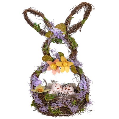 Northlight 14.5" Purple and Green Artificial Floral Bunny Shaped Basket