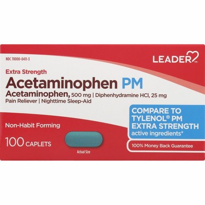Leader Acetaminophen, PM, Extra Strength, Caplets