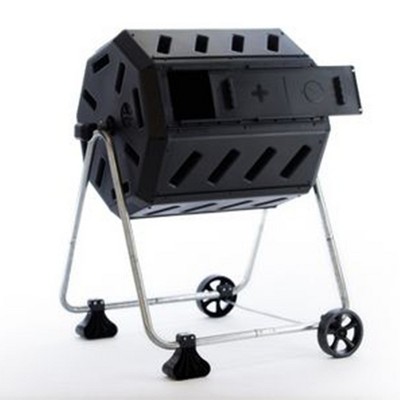 FCMP Outdoor HOTFROG 37 Gallon Plastic Dual Chamber Tumbling Composter Outdoor Elevated Rotating Garden Compost Bin