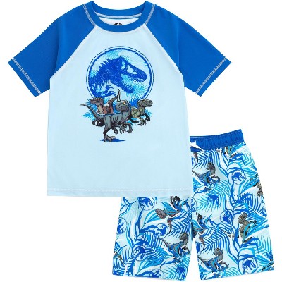 Jurassic World Dinosaur UPF 50+ Rash Guard and Swim Trunks Outfit Set Little Kid to Big Kid